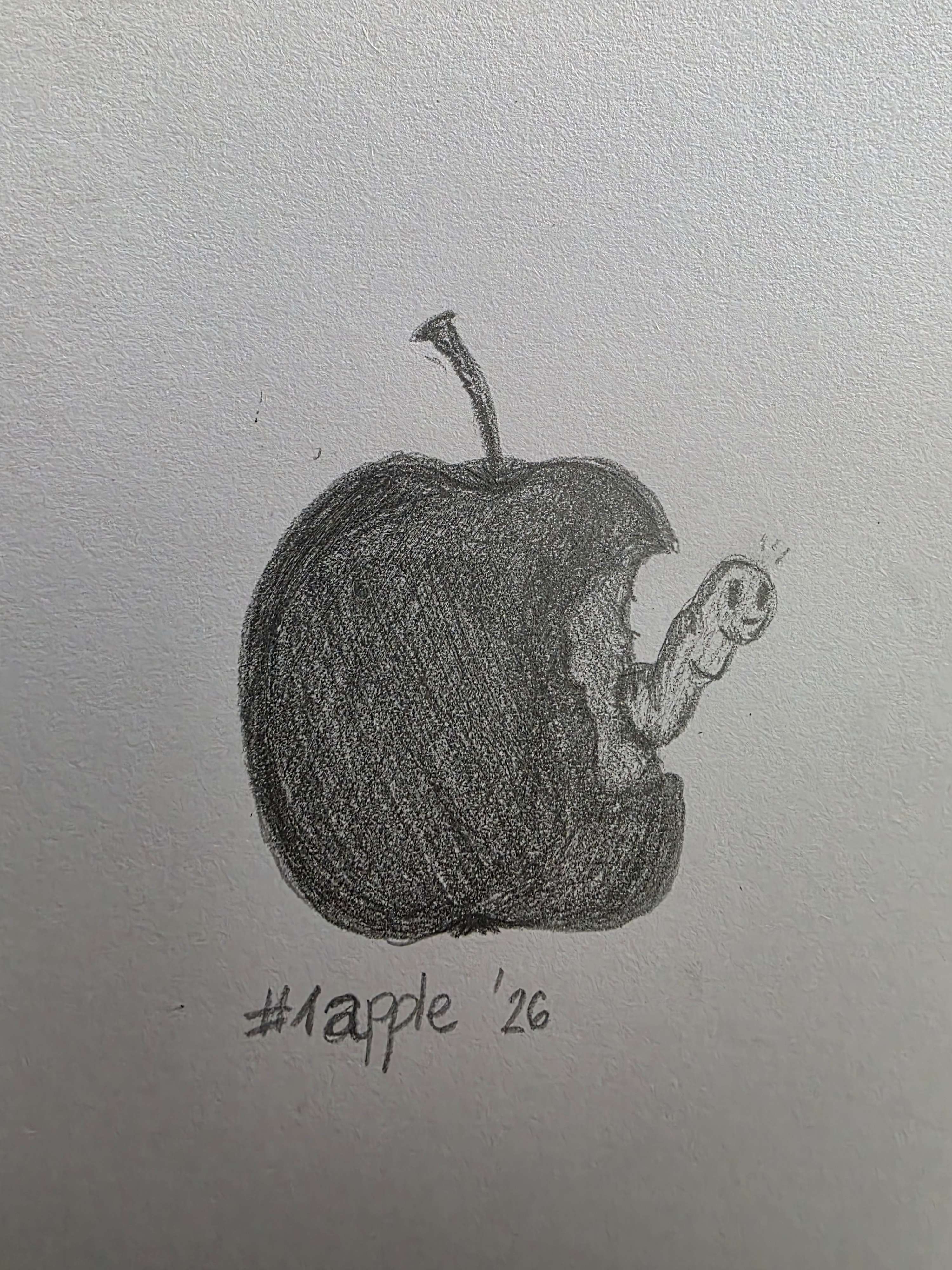 Inktober 2026 Day 01 Apple black-and-white illustration
