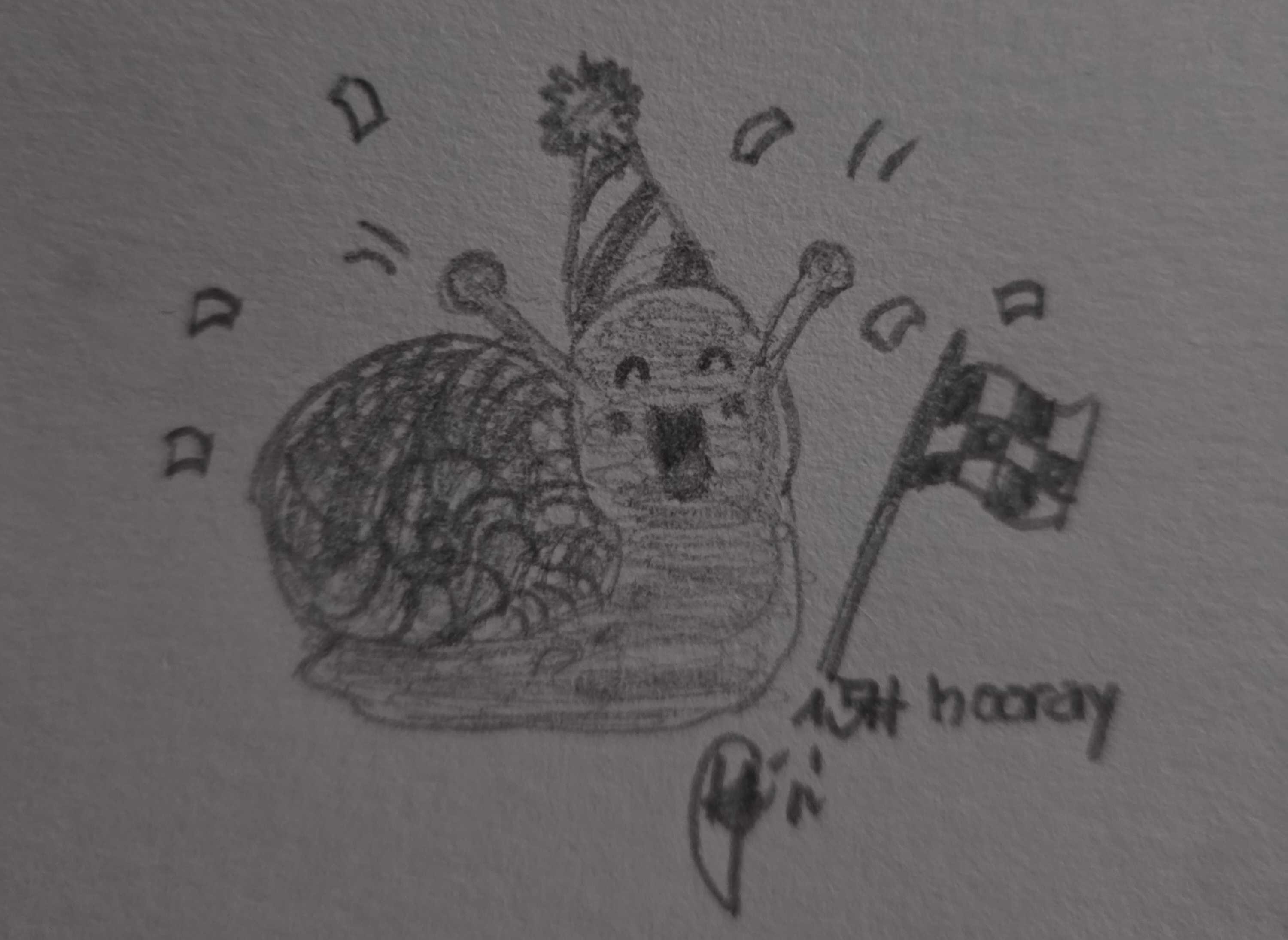 Inktober 2026 Day 15 Hooray black-and-white illustration