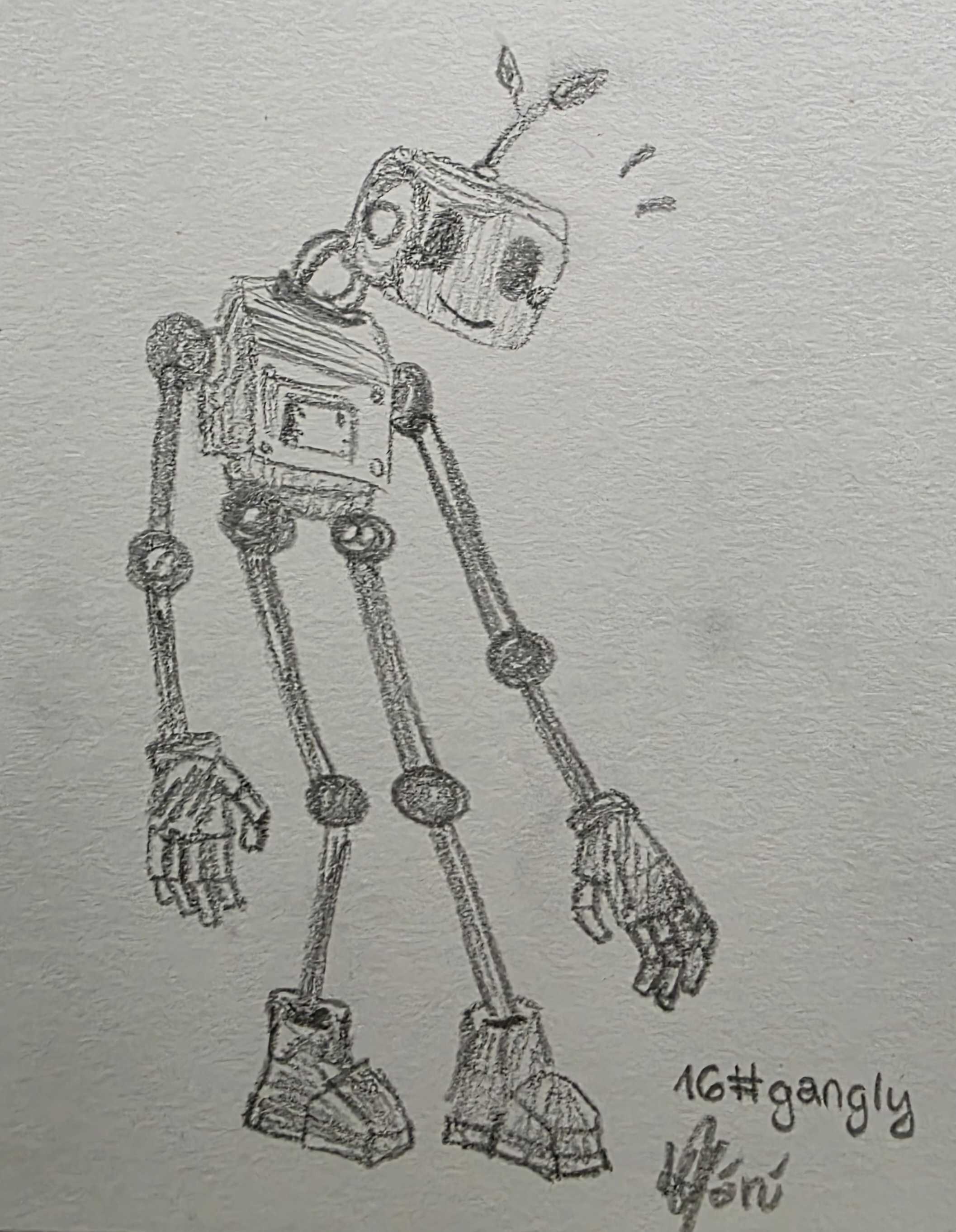 Inktober 2026 Day 16 Gangly black-and-white illustration