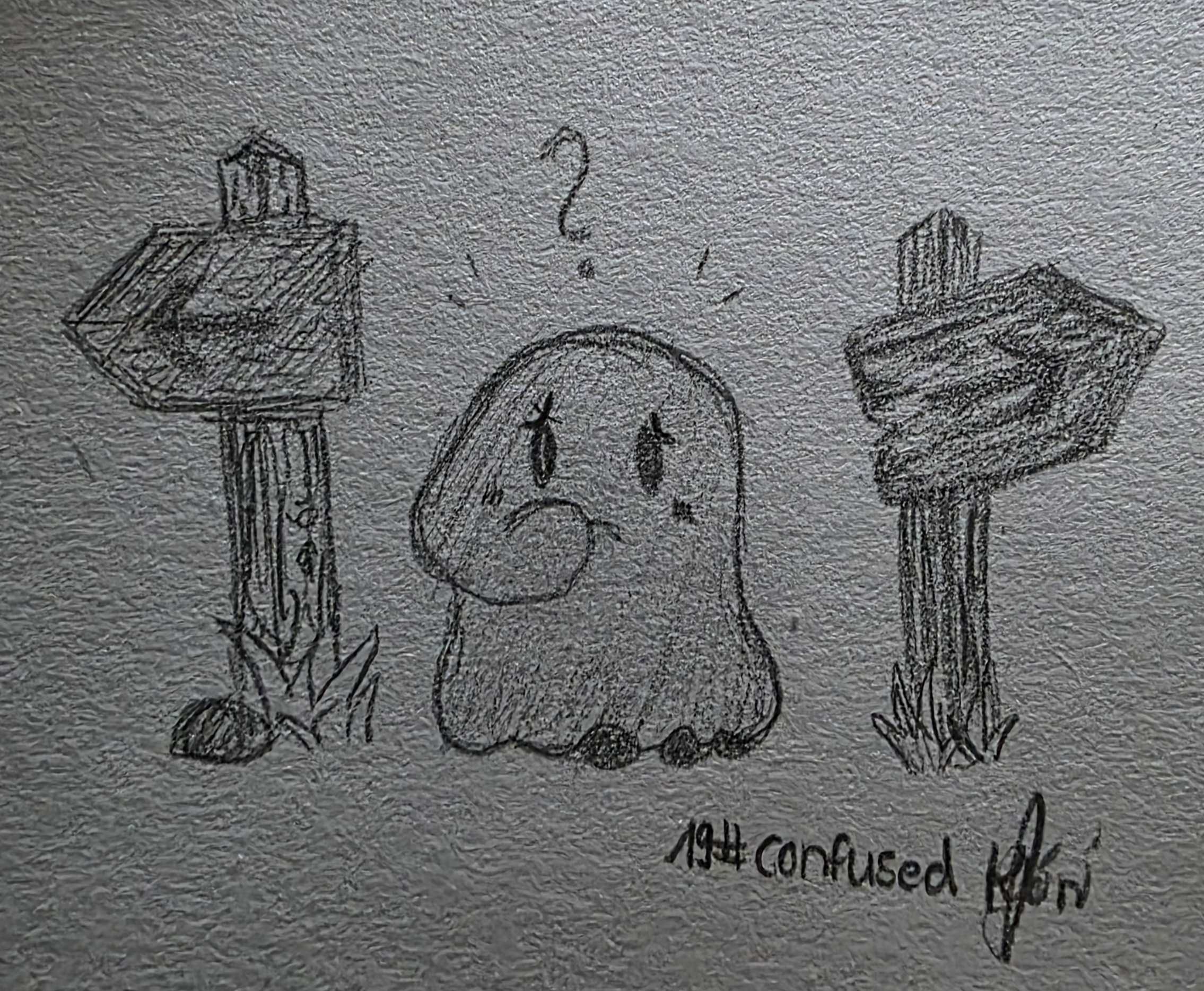 Inktober 2026 Day 19 Confused black-and-white illustration