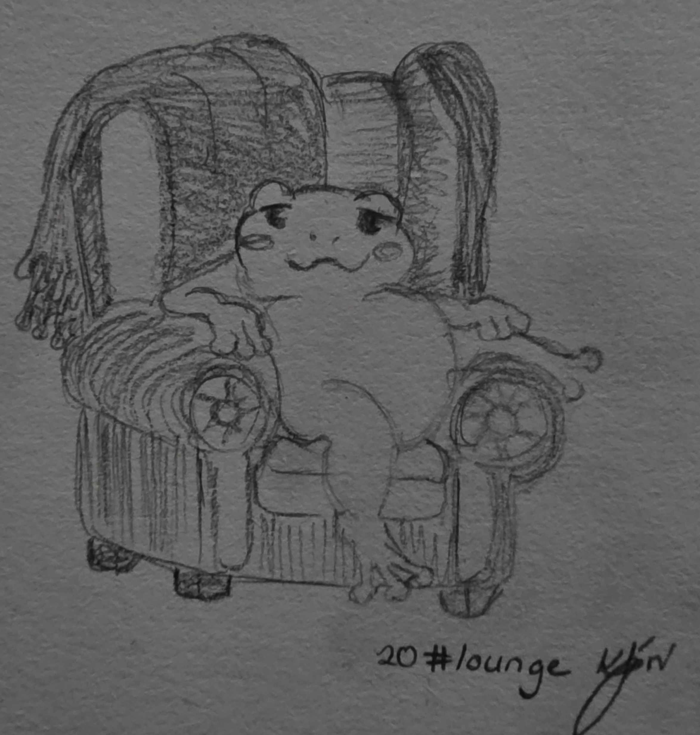 Inktober 2026 Day 20 Lounge black-and-white illustration